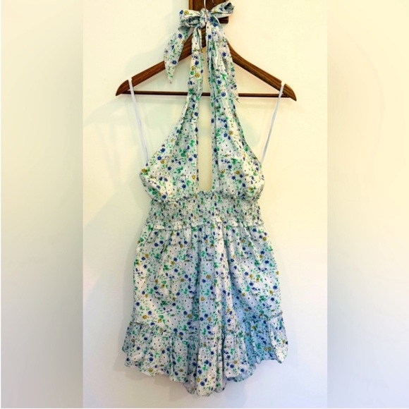 Aerie Spring Fling Floral Criss Cross Halter Smocked Dress SMALL Ditsy Dainty - Picture 2 of 13
